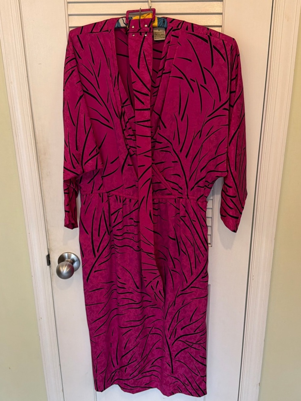 Vintage Liz Claiborne Dress Womens 8 Pink Belted Abstract Print Midi 80s